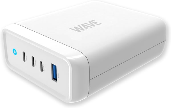 Bølge 100 W USBopladningsstation, 3x USBC + 1x USBA, hvid.