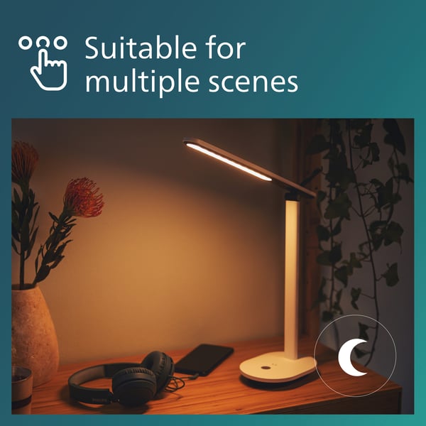 Philips Ivory DSK203 -skrivbordslampa, USB-laddningsbar, vit