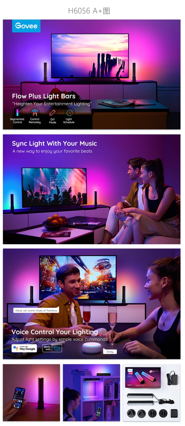 Govee Flow Plus Light Bars ljusstavar 2 st, WiFi, Bluetooth