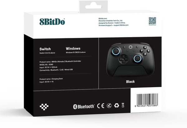 8BitDo Ultimate 2 Wireless BT-spelkontroll, PC/Switch, svart