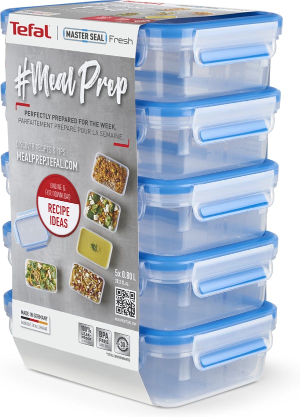 Tefal MasterSeal MealPrep -förvaringslådor, 5 x 0,8 L