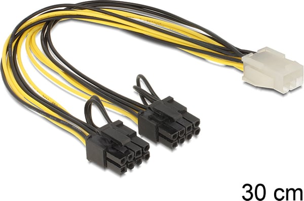 DeLock PCI-E 6-pin hona - 2 x 8-pin hane - adapterkabel, 30cm