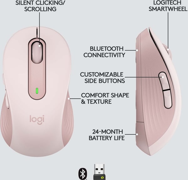 Logitech Signature M650 L - trådløs mus, rosa