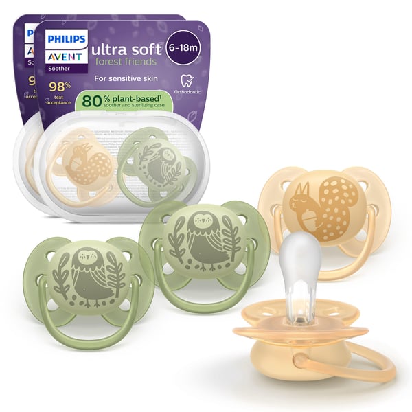 Philips Avent Ultra Soft napp, 6–18 mån, 4 st, beige/ljusgrön