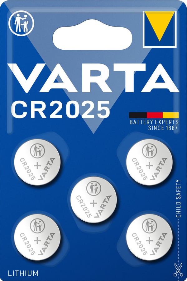 Varta CR2025 -batteri, 3 V, 5 stk, lithium