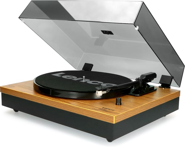 Lenco LS-300 -vinylskivspelare och högtalare, träfärgad