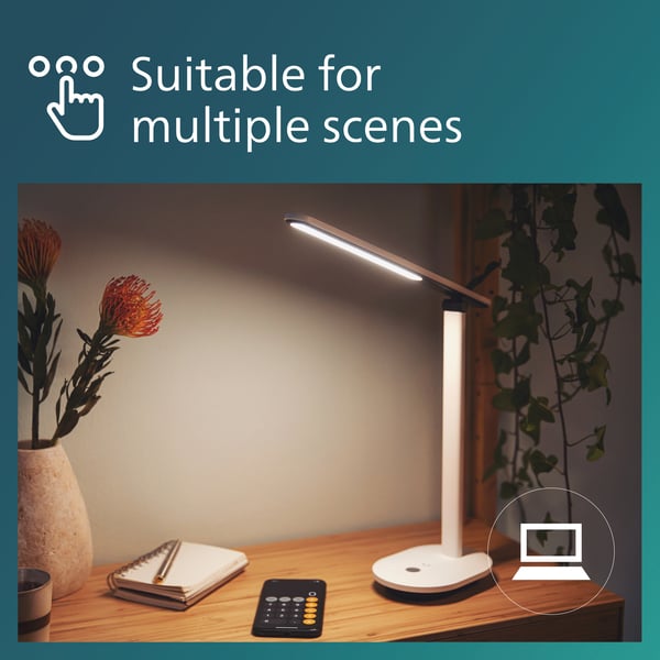 Philips Ivory DSK203 -skrivbordslampa, USB-laddningsbar, vit