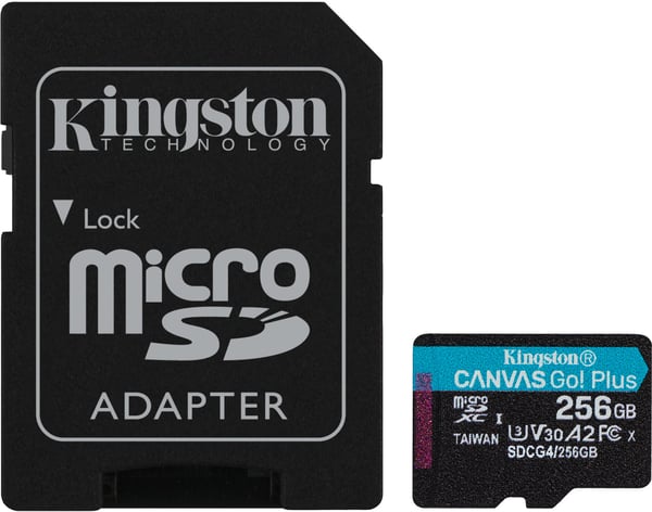 Kingston 256 GB microSDXC Canvas Go! Plus Gen4 minneskort + SD-adapter