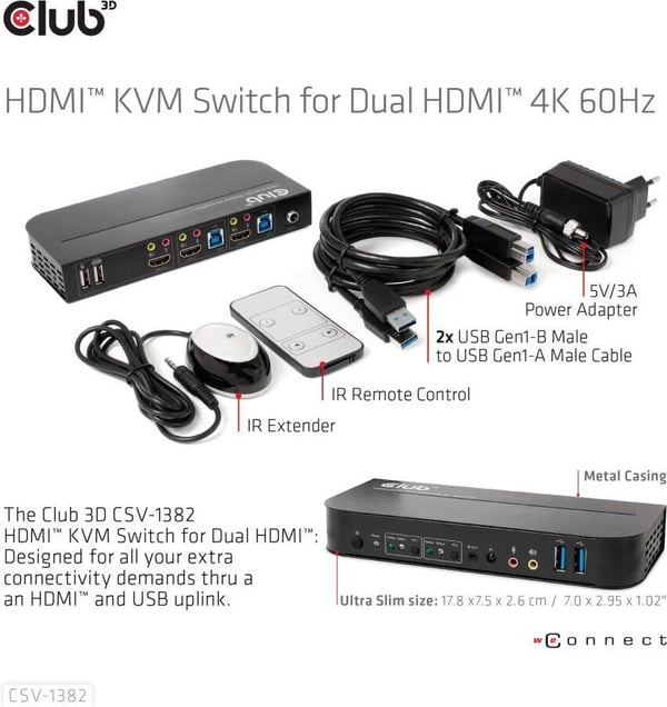 Club 3D HDMI KVM Switch For Dual HDMIswitch