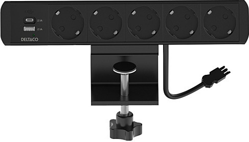DELTACO strøm panel, 5 stik, 1x21W A+C USB-lader, GST18-tilslutning