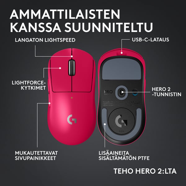 Logitech G Pro X Superlight 2c trådlös spelmus, magenta