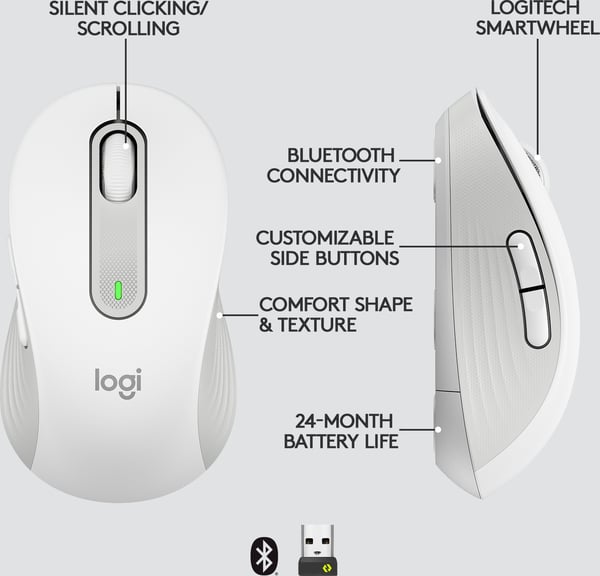 Logitech Signature M650 L -trådløs mus, hvid