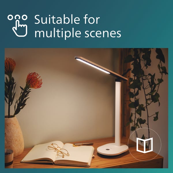 Philips Ivory DSK203 -skrivbordslampa, USB-laddningsbar, vit