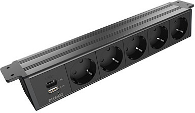 DELTACO strömpanel, 5 uttag, 1x21W A+C USB-laddare, GST18-anslutning