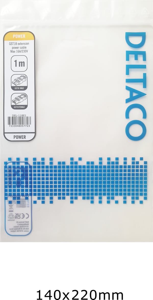 DELTACO GST18 hane - GST18 hona, jordad, 1m, svart