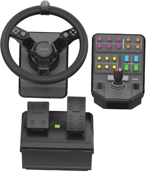 Logitech Saitek Farm Sim Controller -traktorsreglage, pedaler och sidopanelens kontrollenhet