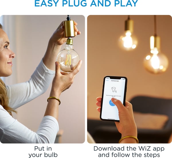 WiZ smartlampe globe, E27, klar glas, justerbar hvid