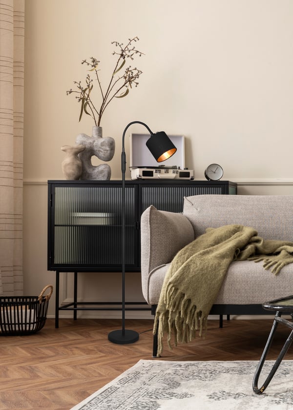 Trio Tommy - gulvlampe, 1-delt, E14, mat sort/guld