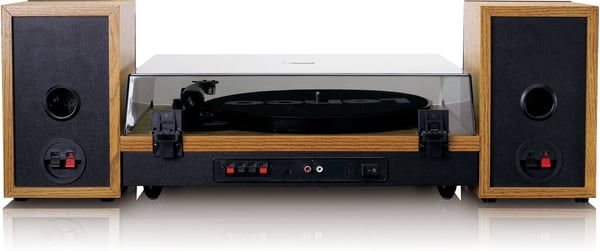 Lenco LS-300 -vinylskivspelare och högtalare, träfärgad