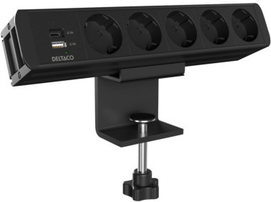 DELTACO strøm panel, 5 stik, 1x21W A+C USB-lader, GST18-tilslutning