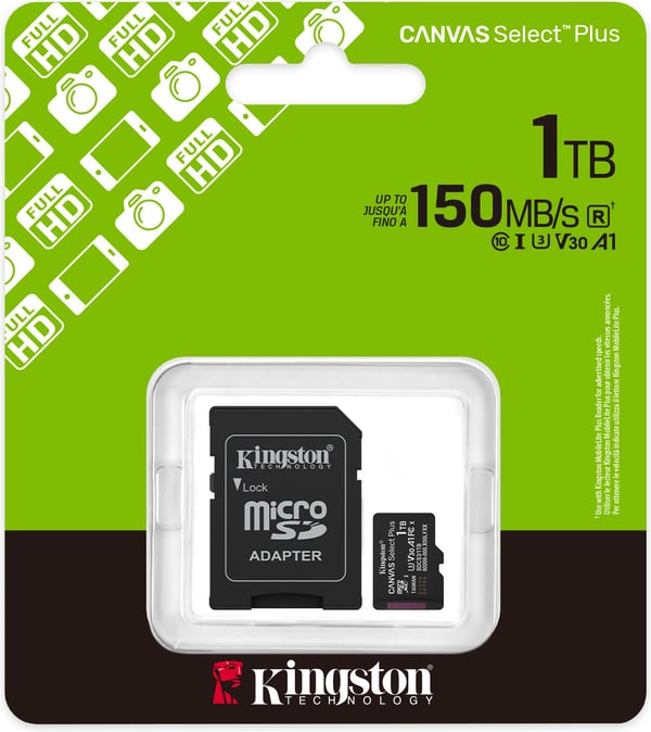Kingston 1 Tb Canvas Select Plus Gen3 UHS-I microSD minneskort + SD-adapter Kingston 1 Tb Canvas Select Plus Gen3 UHS-I microSD minneskort + SD-adapter