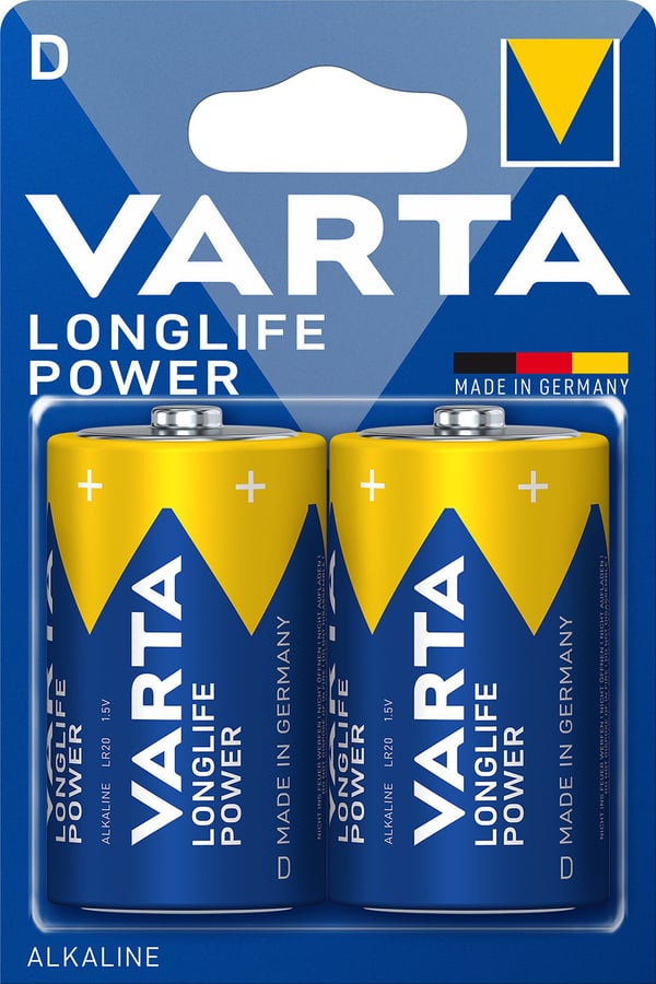 Varta Longlife Power -alkalibatteri, 2 st D (LR20) batterier