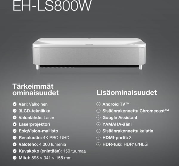 Epson EH-LS800W 3LCD 4K PRO-UHD -laserprojektor, vit
