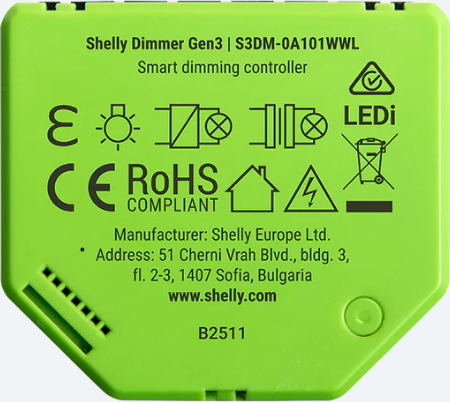 Shelly Dimmer Gen3 dimmer för WiFi-nätverk