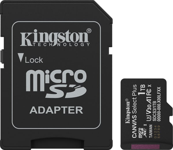 Kingston 1 Tb Canvas Select Plus Gen3 UHS-I microSD minneskort + SD-adapter