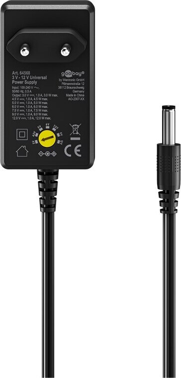 Goobay universal strømforsyning, 3-12 V DC, 1000 mA