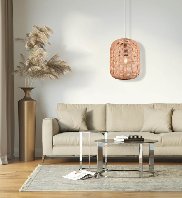Trio Runa -pendelbelysning 35 cm, E27, mattsvart/sisal