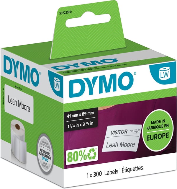 Dymo LabelWriter -namnsetikett 89 x 41 mm, 300 etiketter, vit