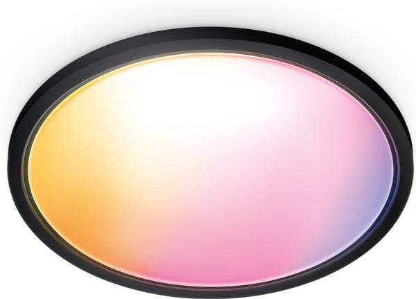 WiZ SuperSlim loftlampe, rund, sort, WiFi, 32 W, RGB, 2200-6500 K, 3750 lm
