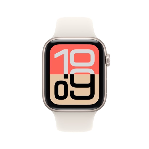 Apple Watch SE 3 (GPS) 44 mm stjärnvit aluminiumburk och stjärnvit sportarmband, S/M
