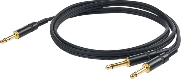 PROEL 6,3 mm stereo han - 2 x 6,3 mm mono han, 5m, sort