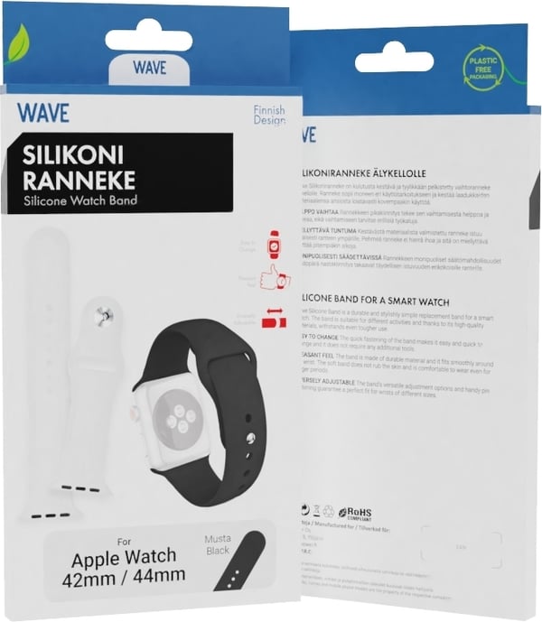 Wave silikonarmband, Apple Watch 42 mm / 44 mm / 45 mm, svart