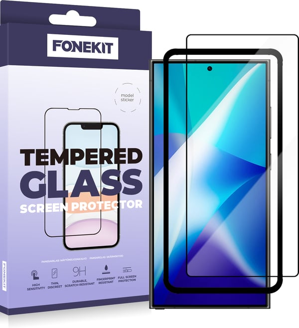 FoneKit Full Cover -skyddsglas, Samsung Galaxy S25 Ultra, svart