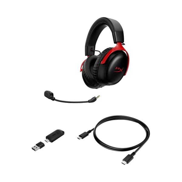 HyperX Cloud III S trådlösa spelhörlurar, svart/röd