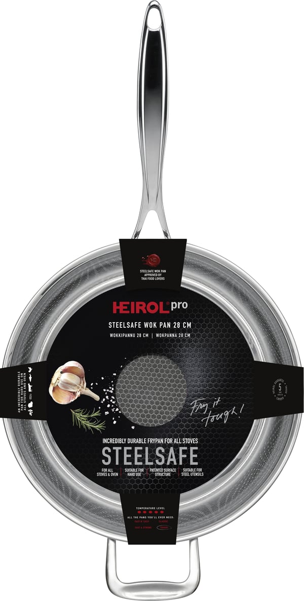 Heirol Pro Steelsafe -wok pande, rustfrit stål + non-stick belægning, 28 cm