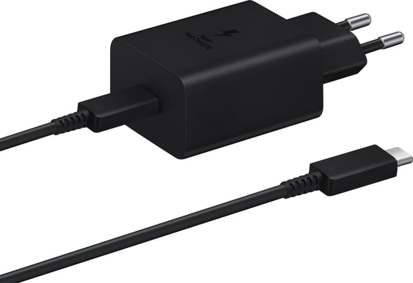 Samsung 45 W hurtigoplader, med USBCkabel, sort.