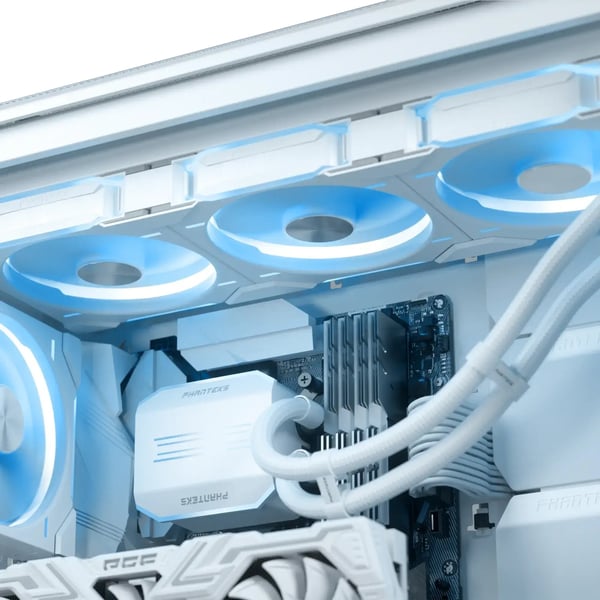 Phanteks Glacier One 420D30 DRGB AIO vätskekylare för CPU, X2 Cap, vit