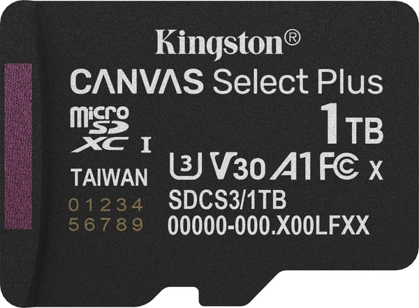 Kingston 1 Tb Canvas Select Plus Gen3 UHS-I microSD minneskort + SD-adapter
