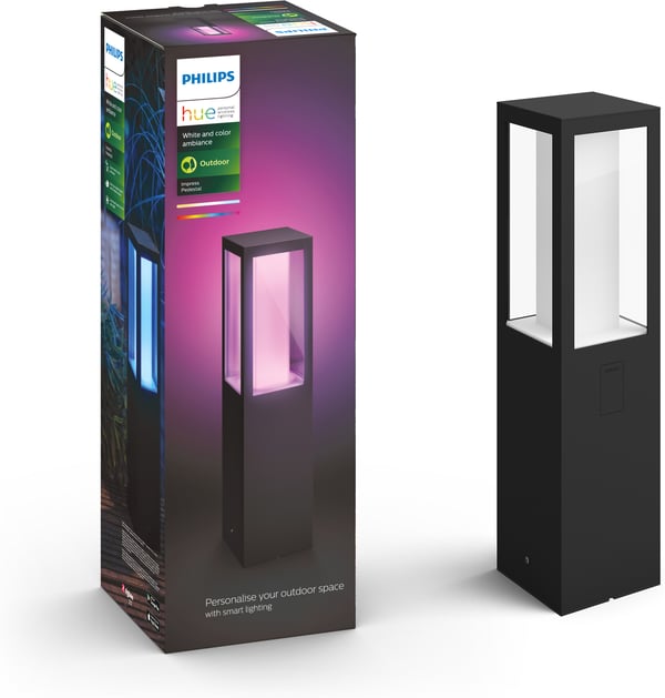 Philips Hue Impress Outdoor-smart bollardlampa, svart, låg, 40 cm, 1200 lm