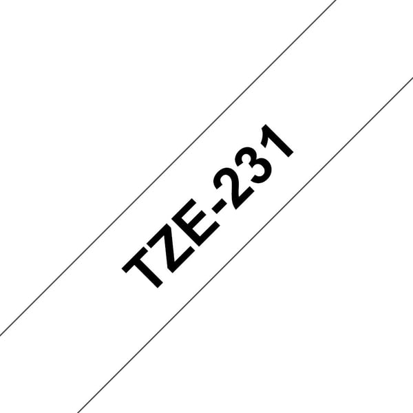 Brother TZe-231 -etikettband, 12 mm x 8 m, svart på vit bakgrund
