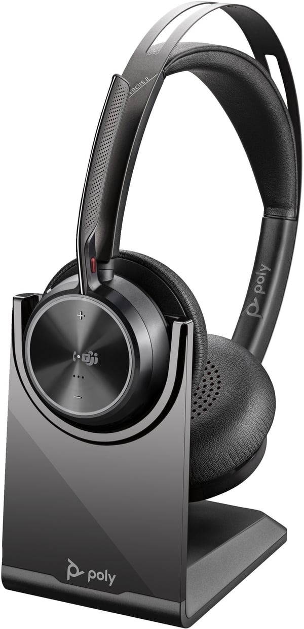 Poly Voyager Focus 2 -Bluetooth-høretelefoner med mikrofon og ladestation, Microsoft Teams-certificeret Poly Voyager Focus 2 -Bluetooth-høretelefoner med mikrofon og ladestation, Microsoft Teams-certificeret