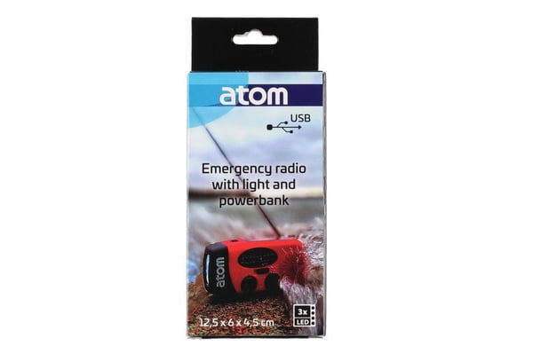 Atom nödradio med ljus och reservkraftkälla