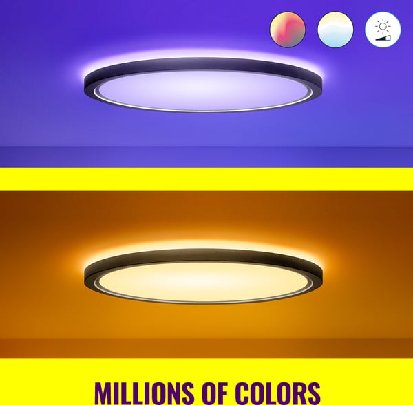 WiZ SuperSlim loftlampe, rund, sort, WiFi, 32 W, RGB, 2200-6500 K, 3750 lm