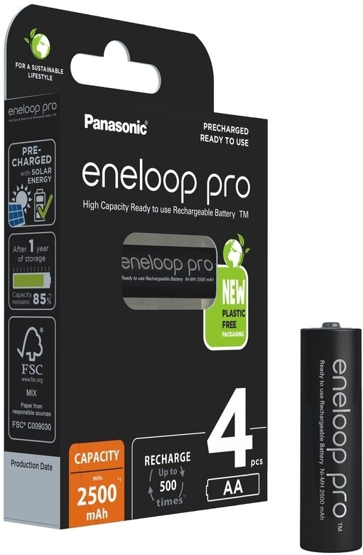 Panasonic Eneloop Pro AA 2500 mAh -uppladdningsbart batteri, 4-pack