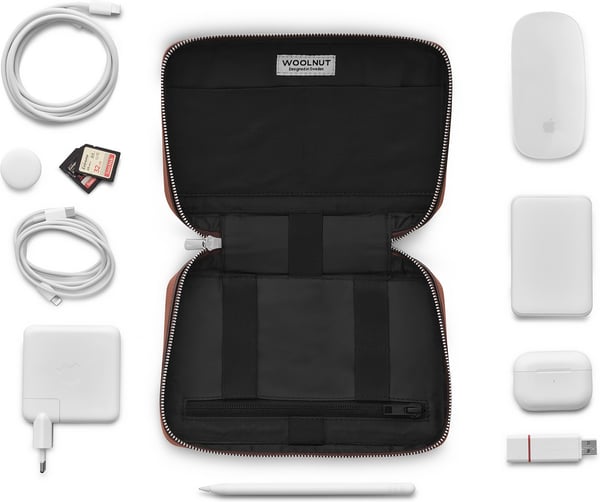Woolnut Leather Tech Organizer - tilbehørstaske, konjakk