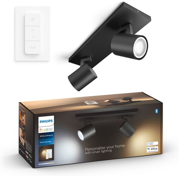 Philips Hue Runner vit ambiance -smart spotlights, 2-delad, svart, BT, 2 x 4,2 W